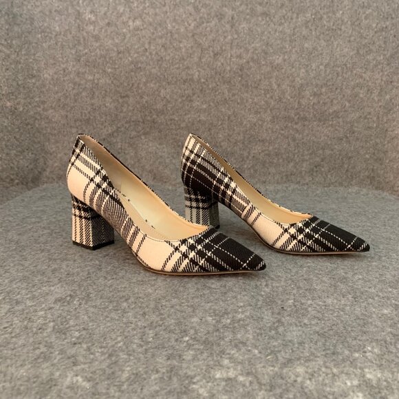 Marc Fisher Women’s Black and Off White Plaid Chunky Heel Pointed Toe Shoes - Picture 5 of 13
